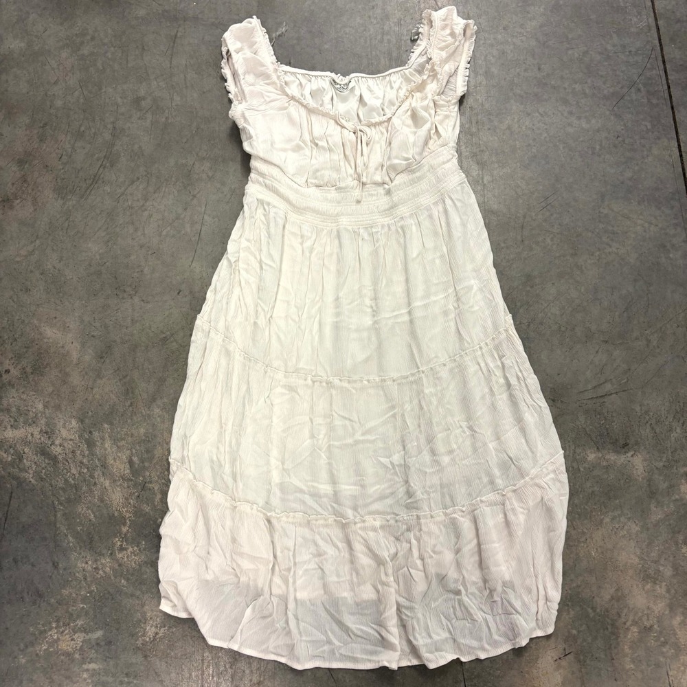 No Boundaries Womens Plus XXL Cream Smocked Tiered Midi Dress Boho Cottagecore